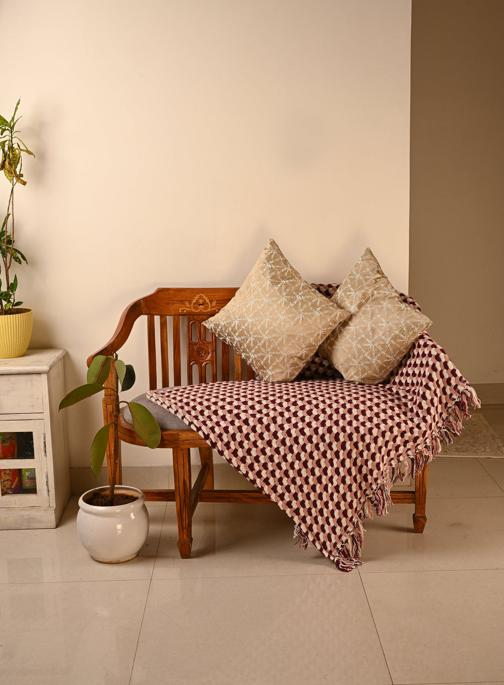 Saukins Geometric I Warm Taupe Cushion Cover