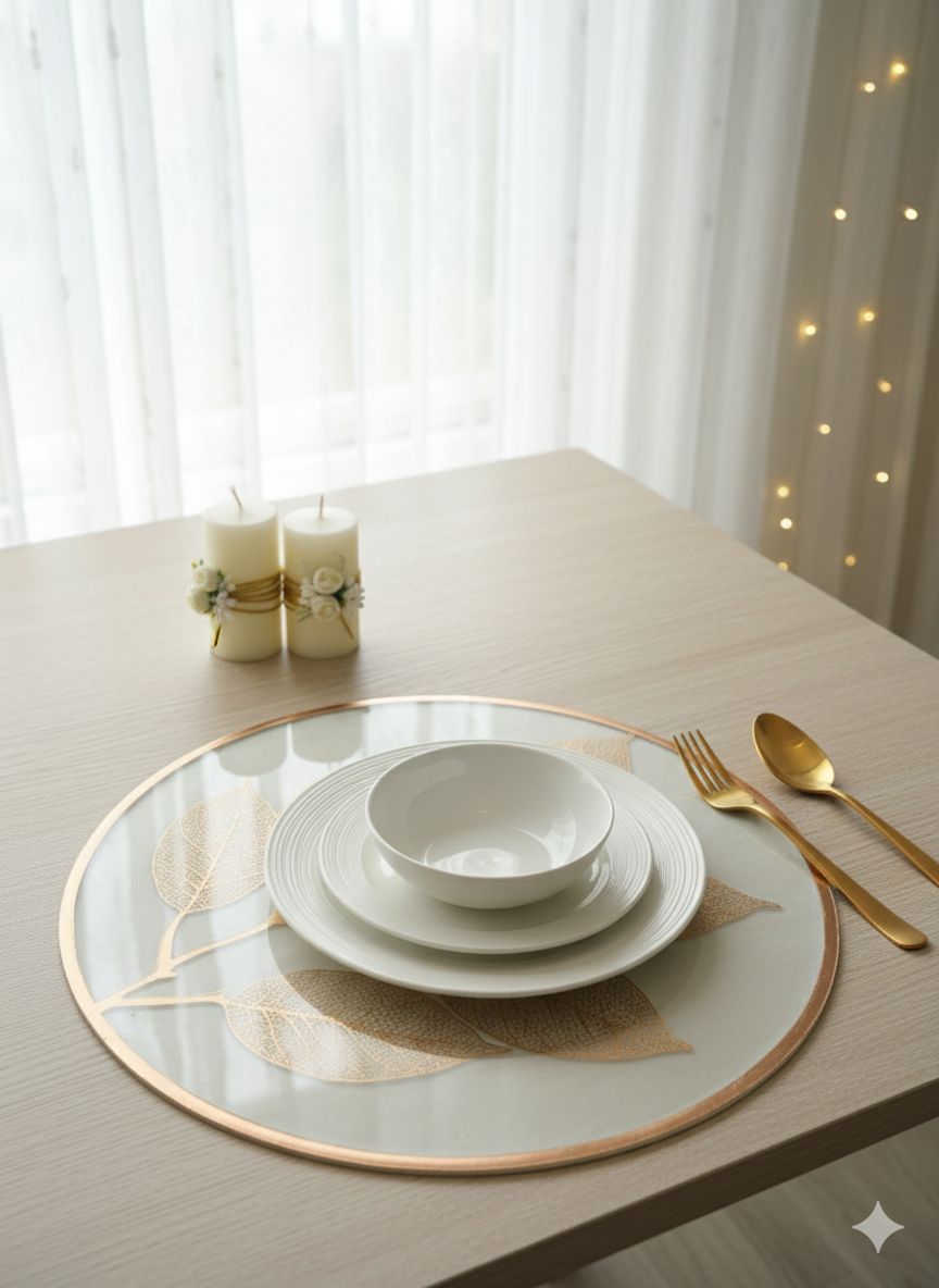 Elegant Leaf Design Rose Gold Round Table Mat - Saukins Collection