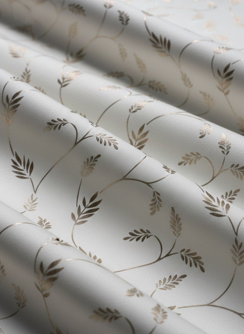 Saukins Leaf Pattern Cream Golden Foiling Details  80%Blackout curtain