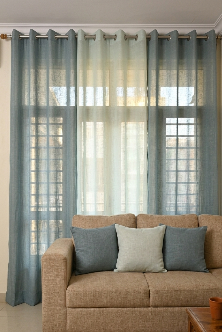 Net Sheer Curtain with Cushions pack of 3 curtains