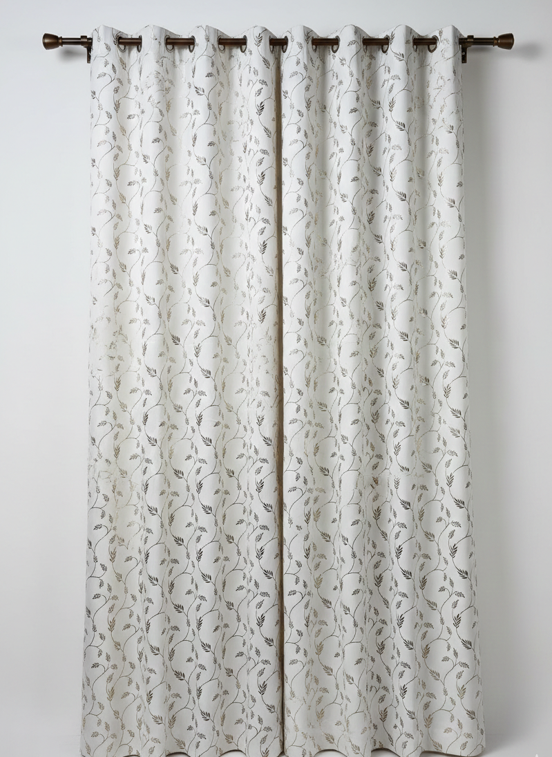 Saukins Leaf Pattern Cream Golden Foiling Details  80%Blackout curtain