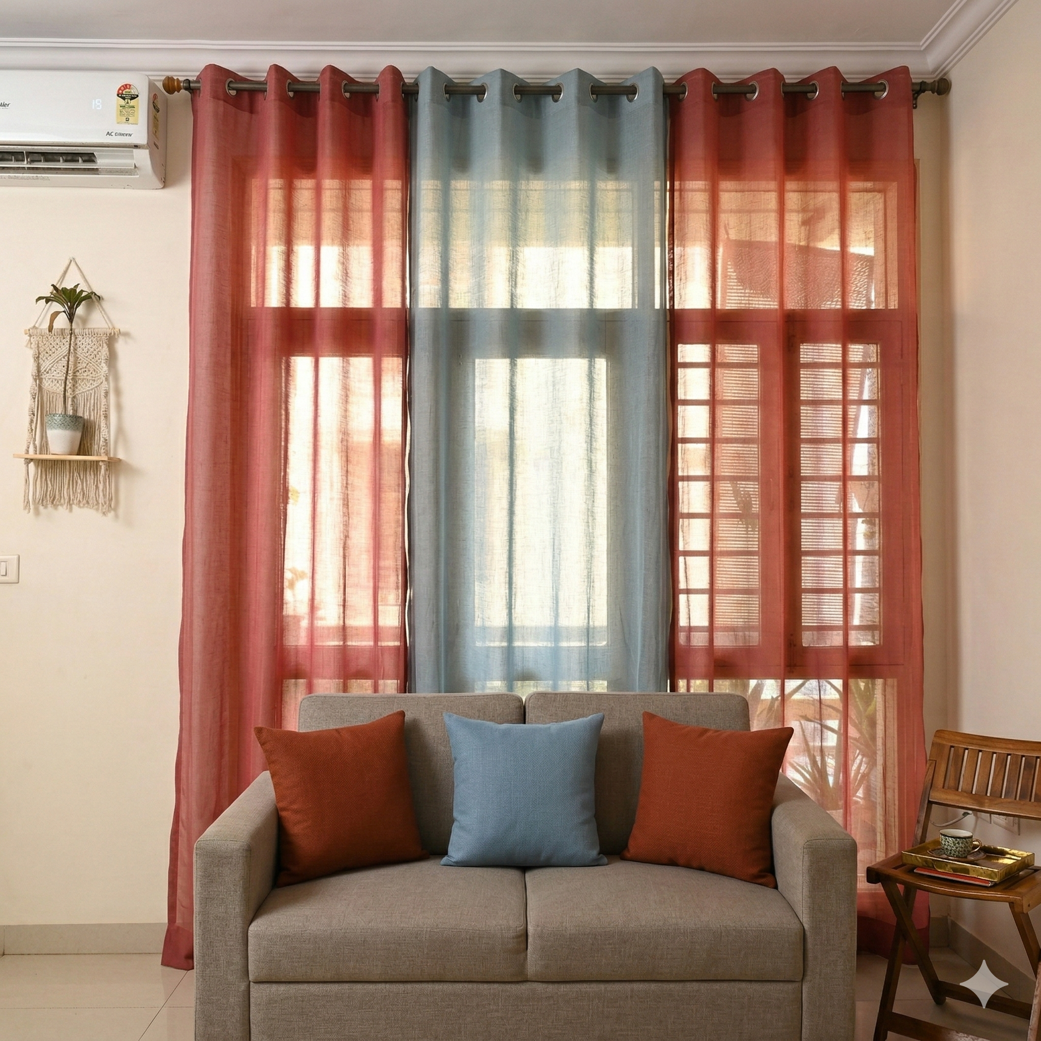 Net Sheer Curtain with Cushions pack of 3 curtains