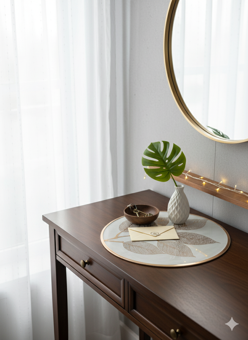 Elegant Leaf Design Rose Gold Round Table Mat - Saukins Collection