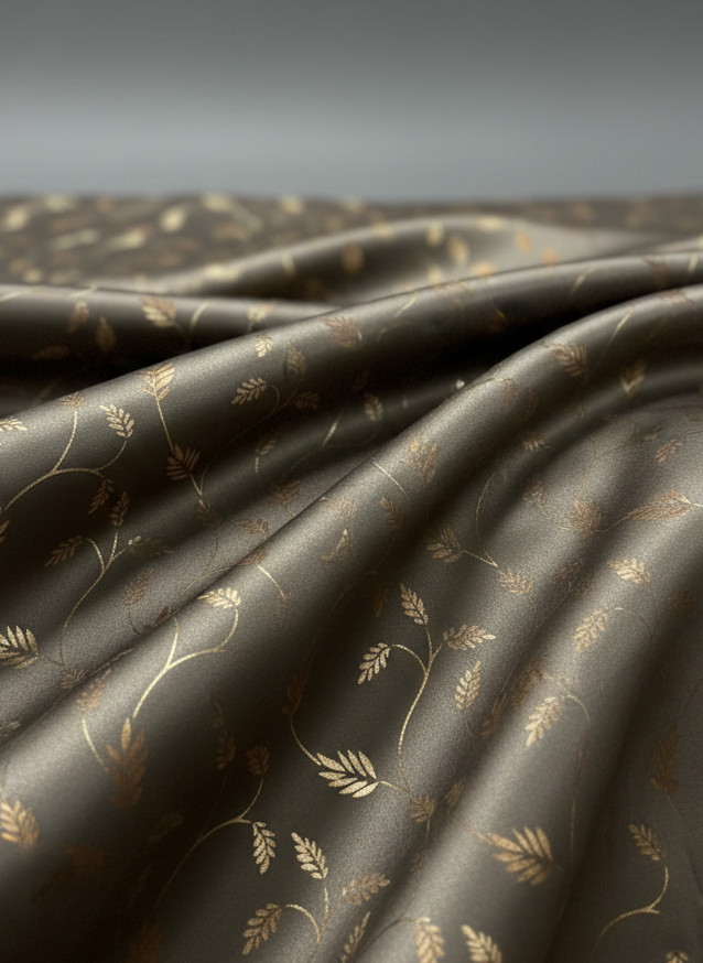 Saukins Leaf Pattern Brown Golden Foiling Details  80% Blackout curtain