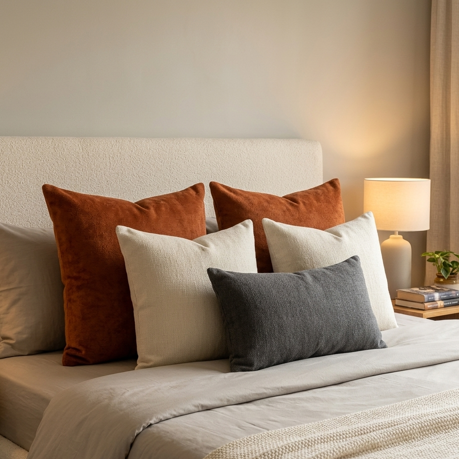 Boucle Yellow and Rust cushion cover combo