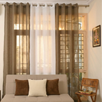 Net Sheer Curtain pack of 3 curtains and cushions White Brown