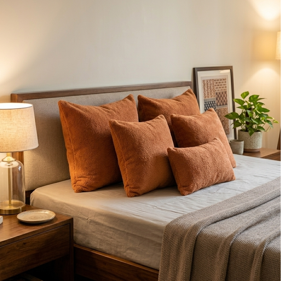 Boucle Rust Cushion Covers Pack of 2