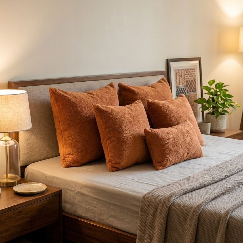 Boucle Rust cushion cover combo pack of 5