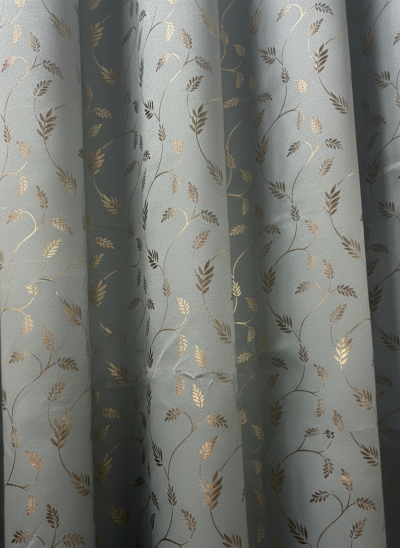 Saukins Leaf Pattern Grey Golden Foiling Details 80% Blackout curtain