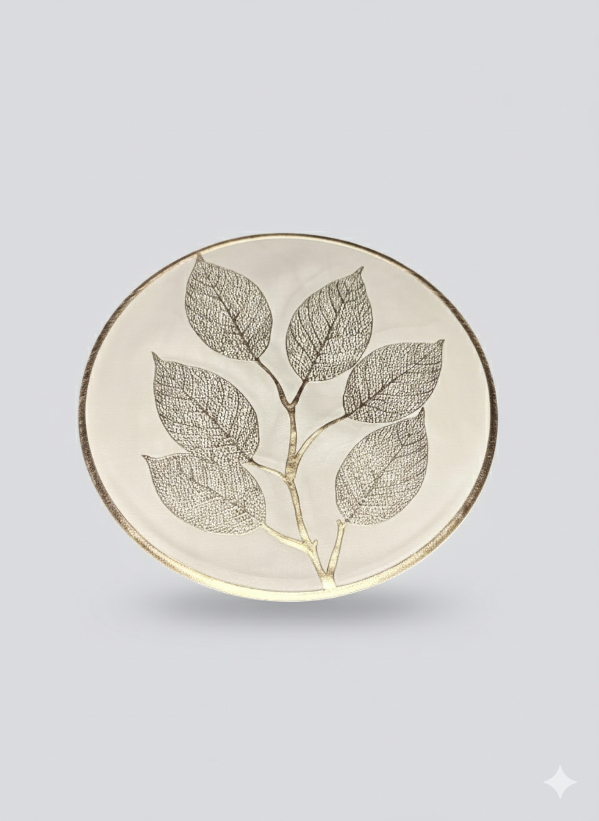 Elegant Leaf Design Golden Round Table Mat - Saukins Collection