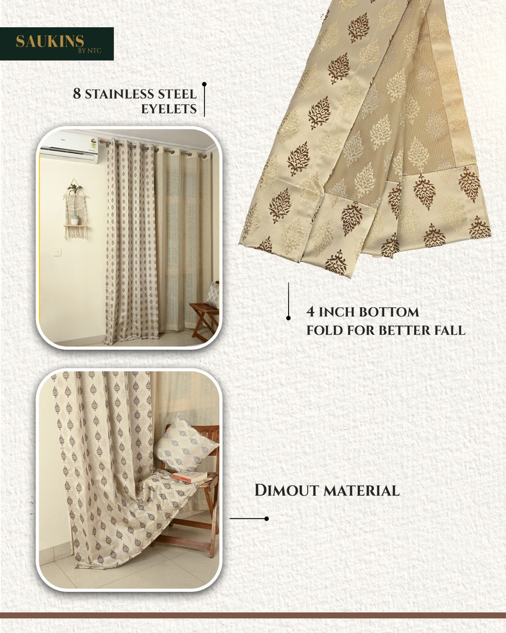 Saukins Elegance I Brown Damas Pattern Curtain