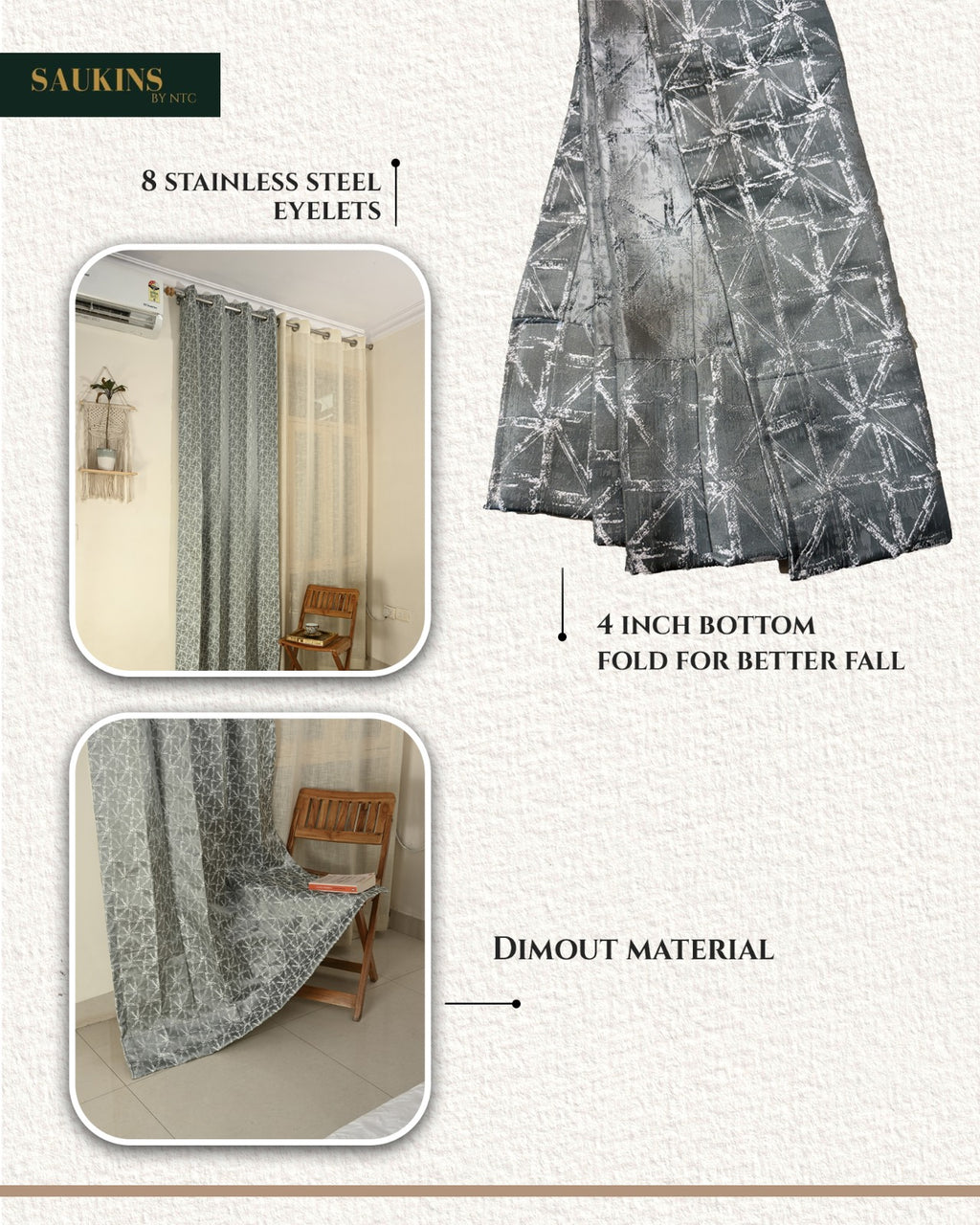 Saukins Geometry III Grey Curtain