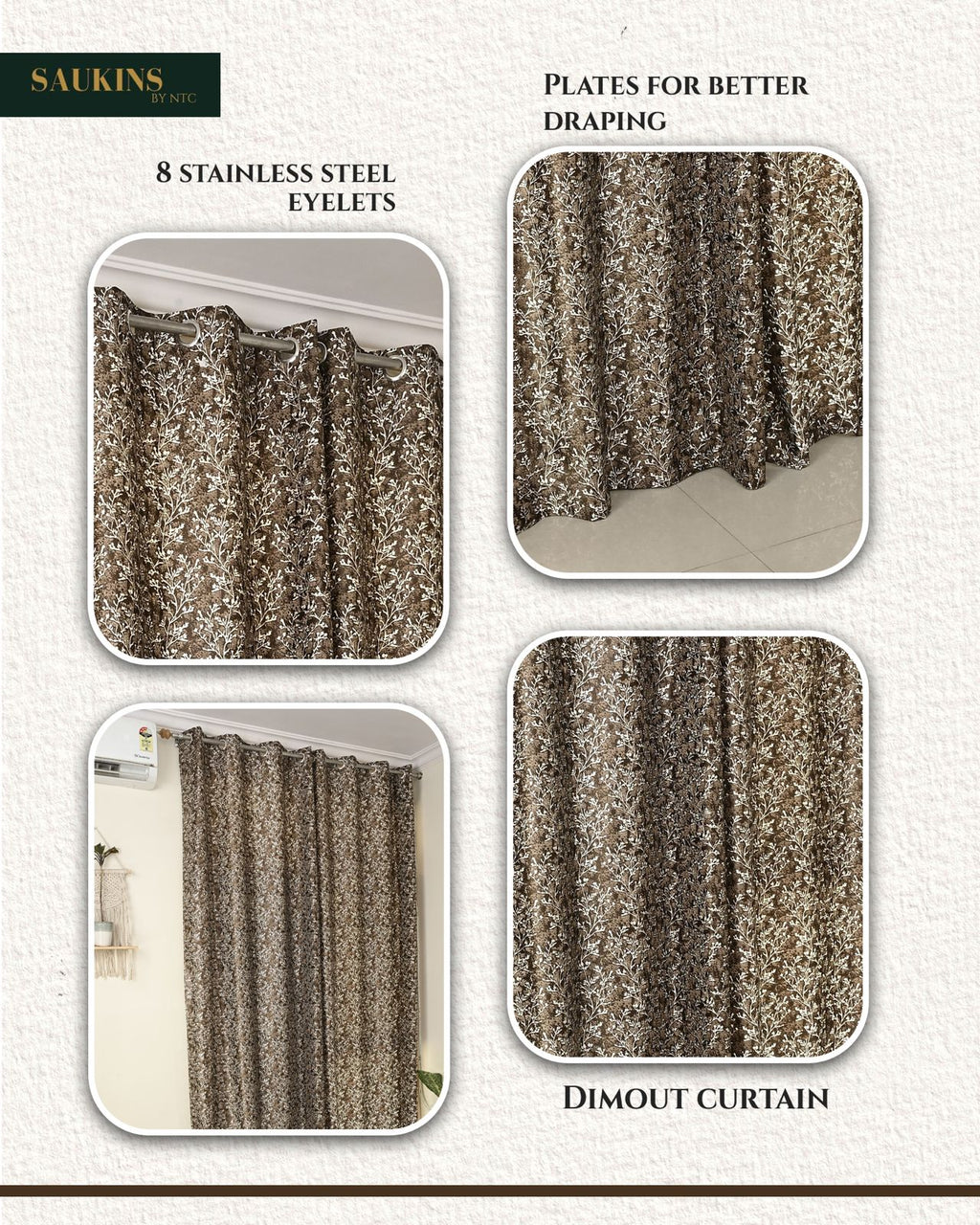 Saukins Natural VII Floral Brown Curtain