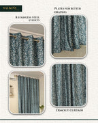Saukins Natural VII Floral Blue Curtain
