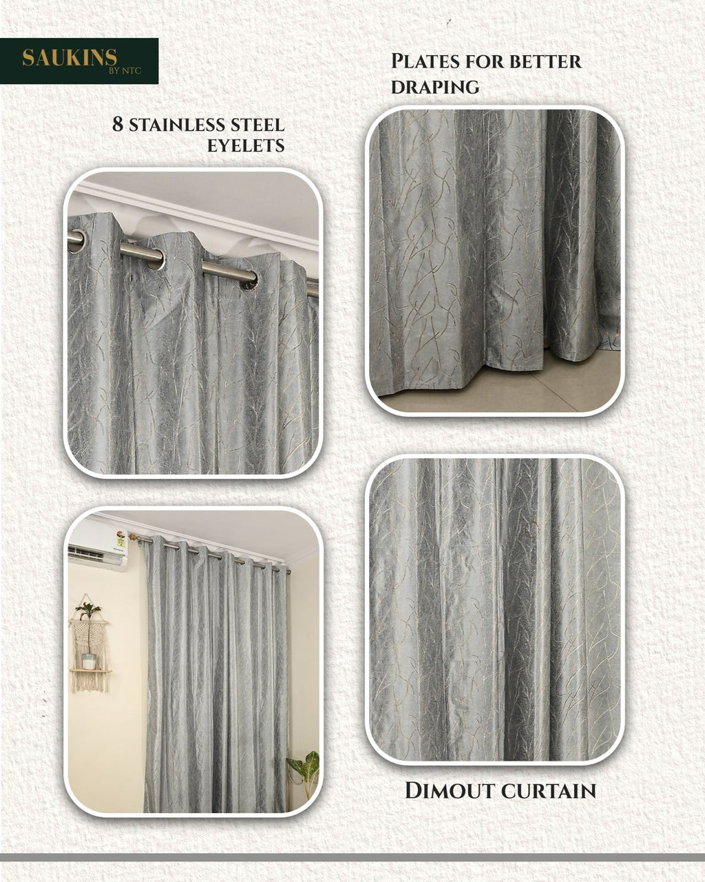 Saukins Natural VIII Grey Curtain
