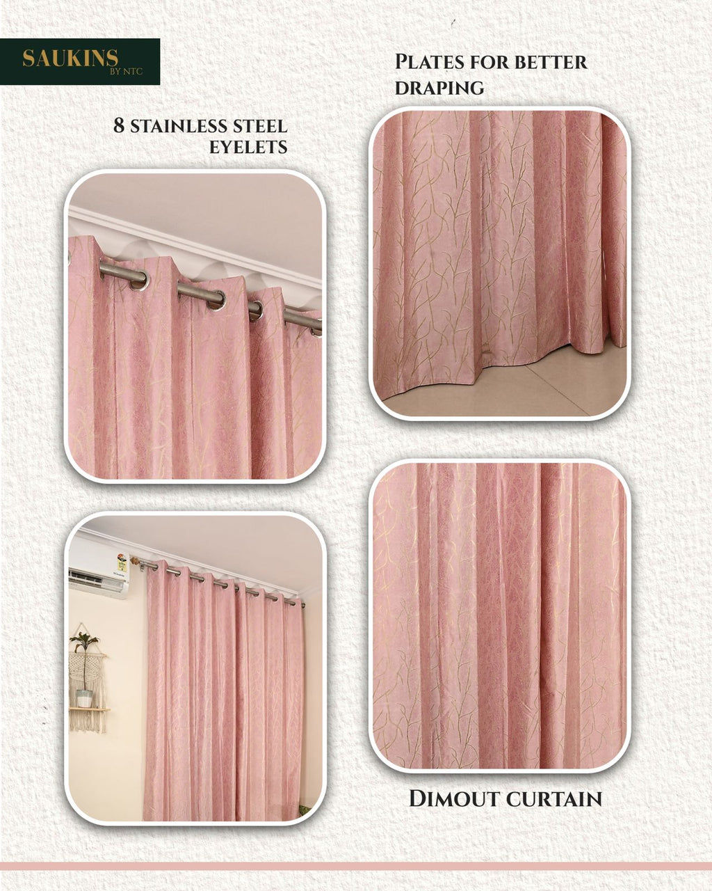 Saukins Natural VIII Pink Curtain