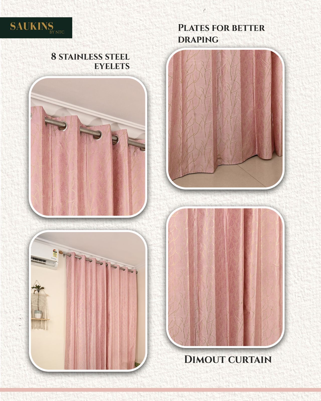 Saukins Natural VIII Pink Curtain