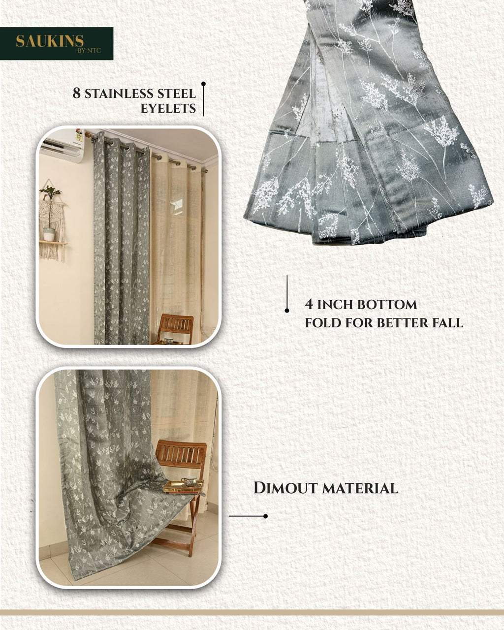 Saukins Natural V Green Curtain