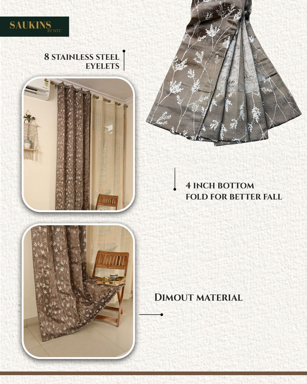 Saukins Natural V Brown Curtain