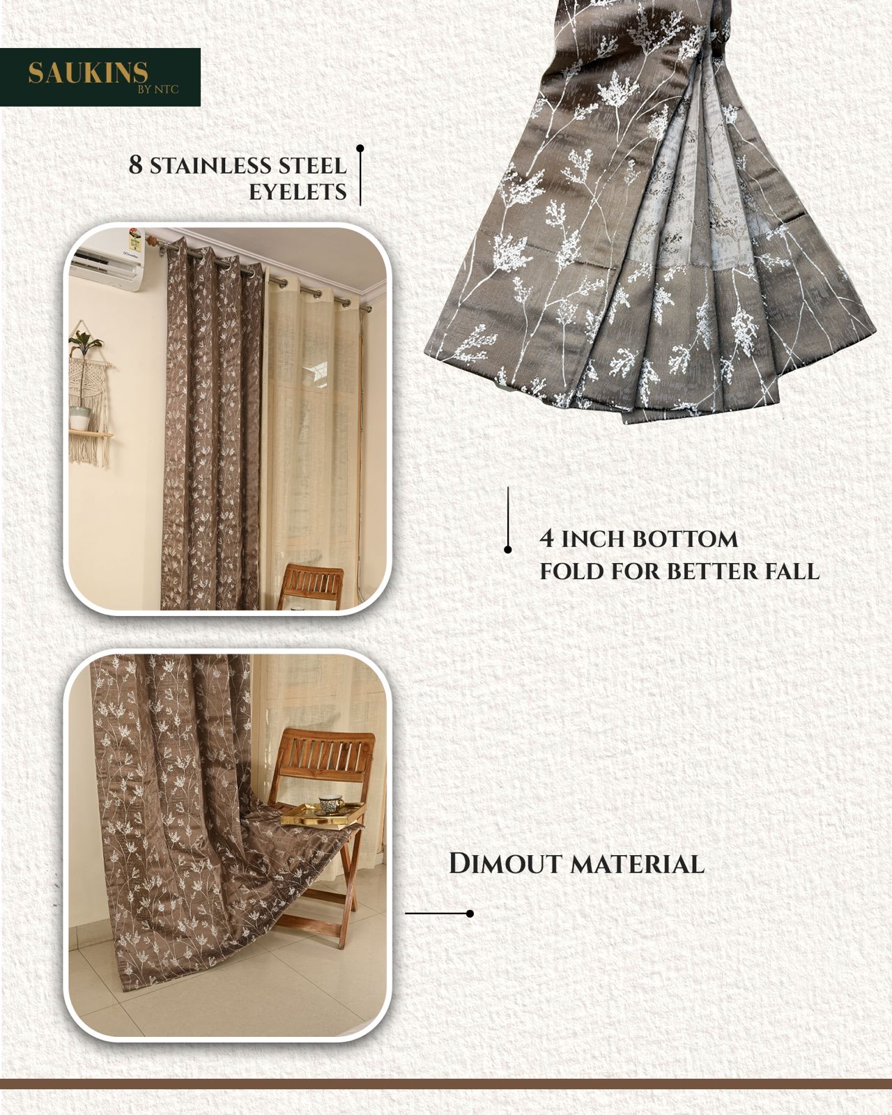 Saukins Natural V Brown Curtain
