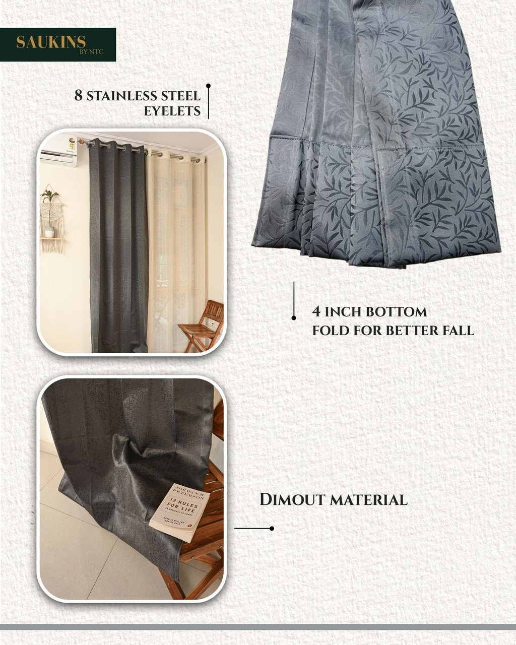 Saukins Natural II Grey Curtain
