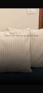 Influencers choice White Combo Fur Stripped cushion covers