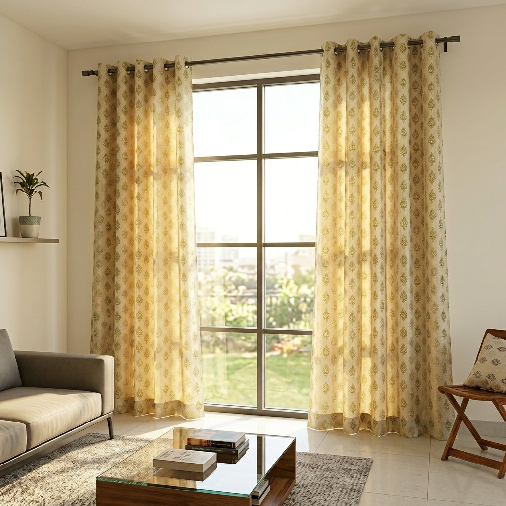 Green Damas Pattern Curtain Dimout Curtain
