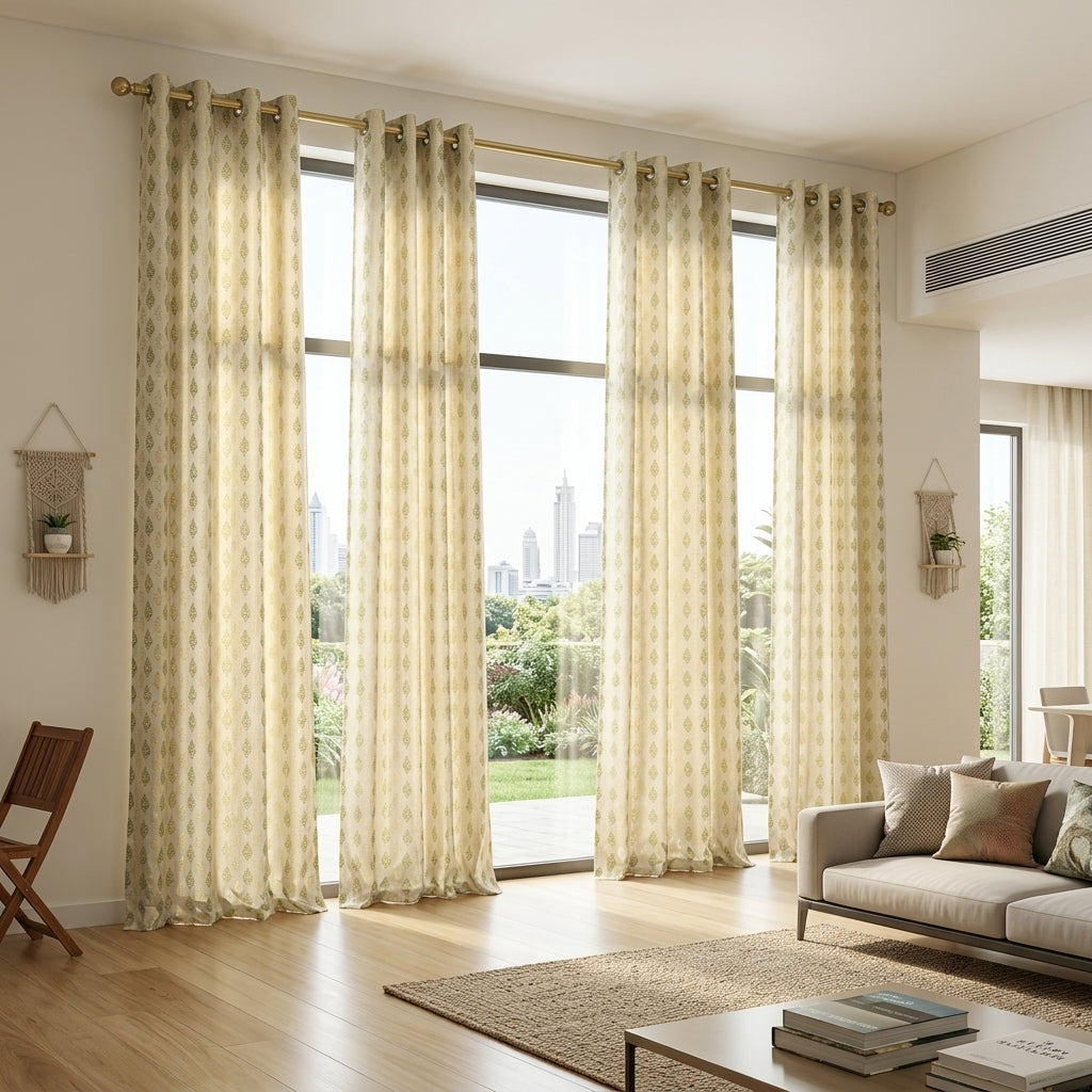 Green Damas Pattern Curtain Dimout Curtain