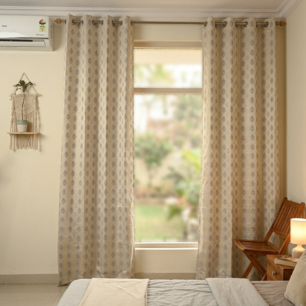Grey Damas Pattern Curtain Dimout Curtain