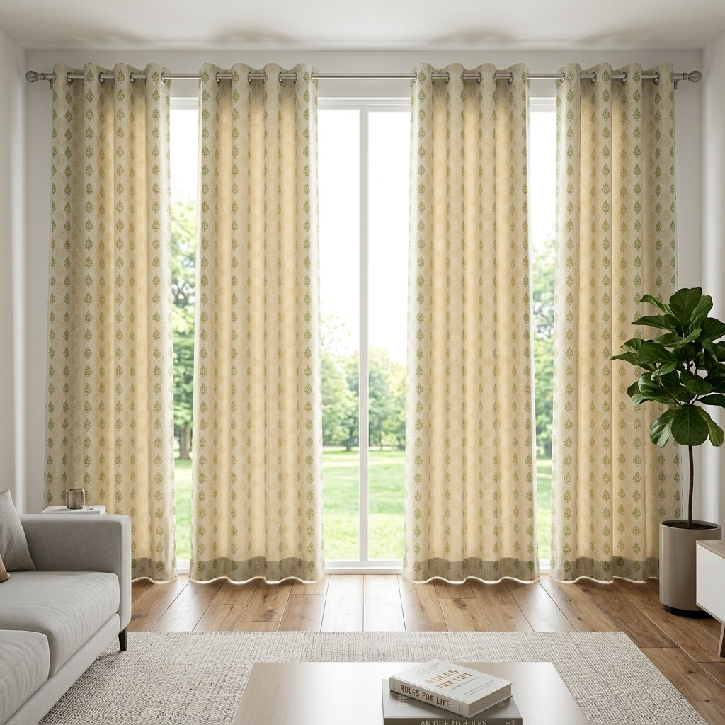 Green Damas Pattern Curtain Dimout Curtain