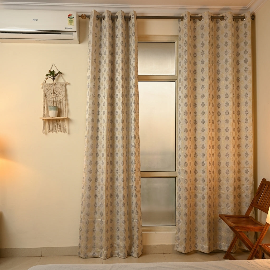 Grey Damas Pattern Curtain Dimout Curtain