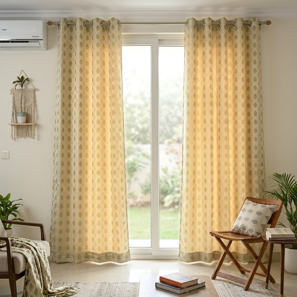 Green Damas Pattern Curtain Dimout Curtain
