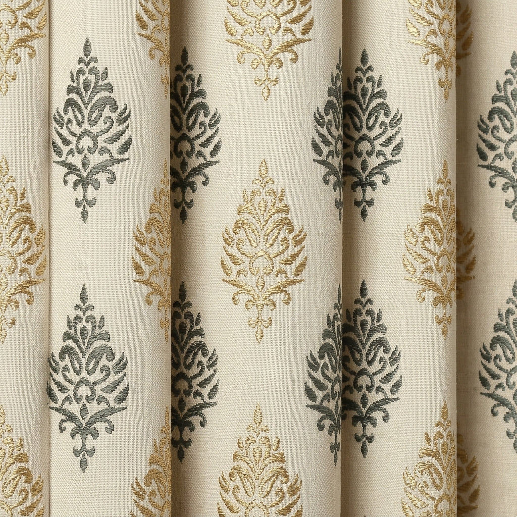 Grey Damas Pattern Curtain Dimout Curtain
