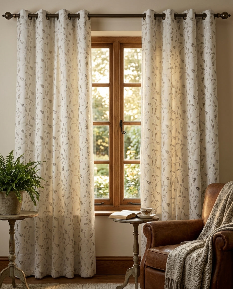 Leaf Pattern Cream Golden Foiling Details  80%Blackout curtain