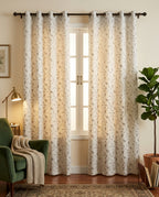 Leaf Pattern Cream Golden Foiling Details  80%Blackout curtain