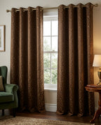 Leaf Pattern Brown Golden Foiling Details  80% Blackout curtain