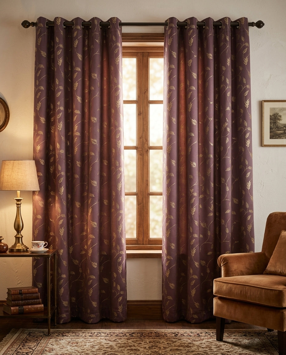 Leaf Pattern Vine Golden Foiling Details  80% Blackout curtain