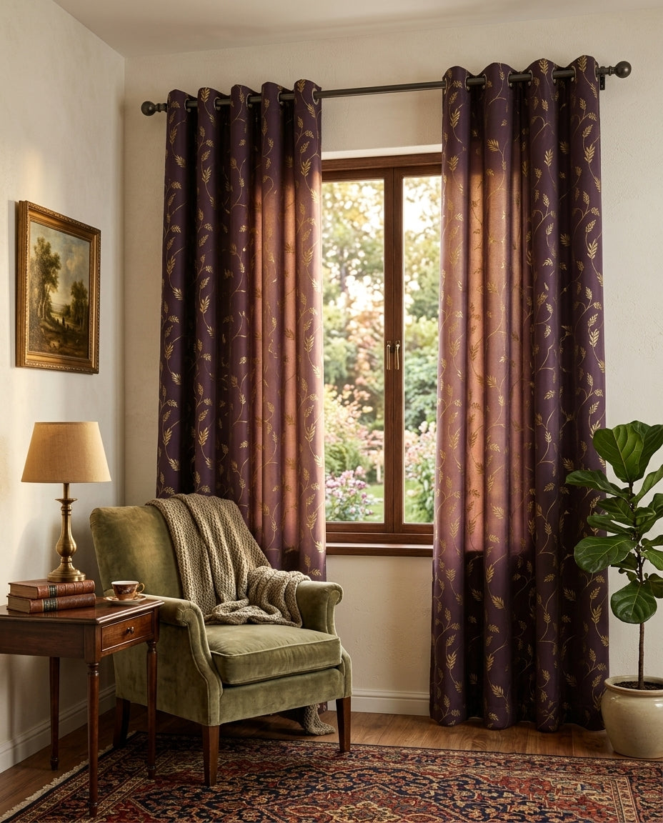 Leaf Pattern Vine Golden Foiling Details  80% Blackout curtain