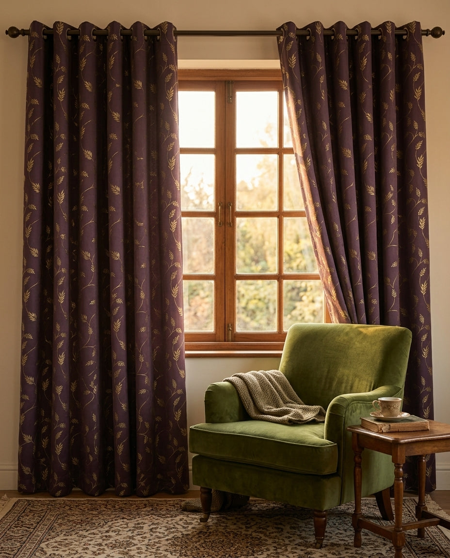 Leaf Pattern Vine Golden Foiling Details  80% Blackout curtain