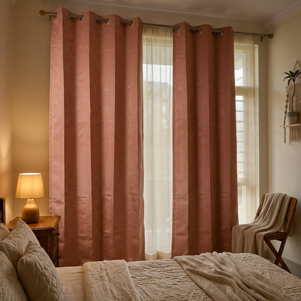 Line Pattern Pink Curtain 80% Blackout Curtain