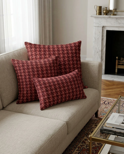 Dark Pink Checks Design Cushion Cover pack of 2