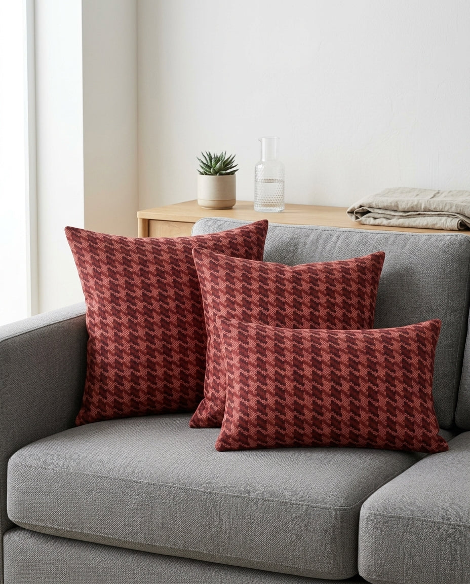 Dark Pink Checks Design Cushion Cover pack of 2
