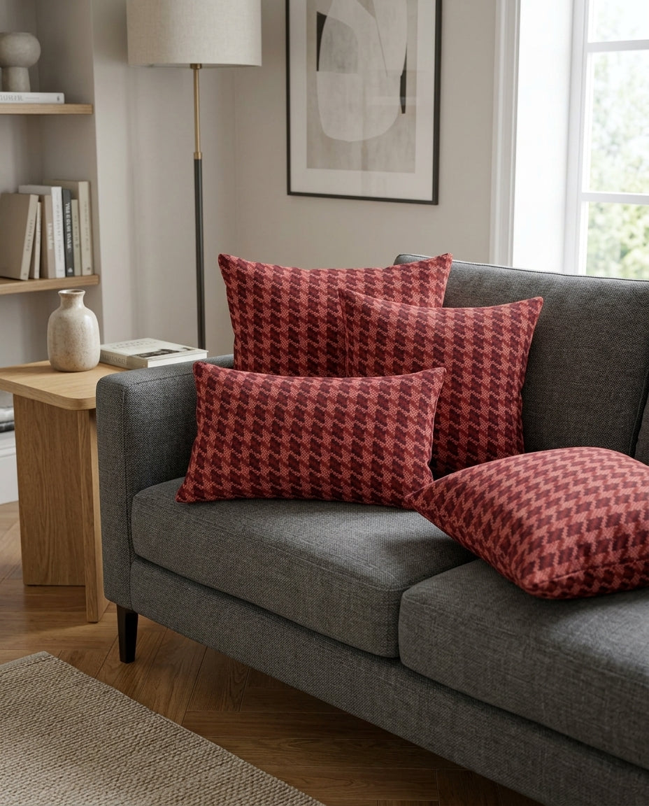 Dark Pink Checks Design Cushion Cover pack of 2