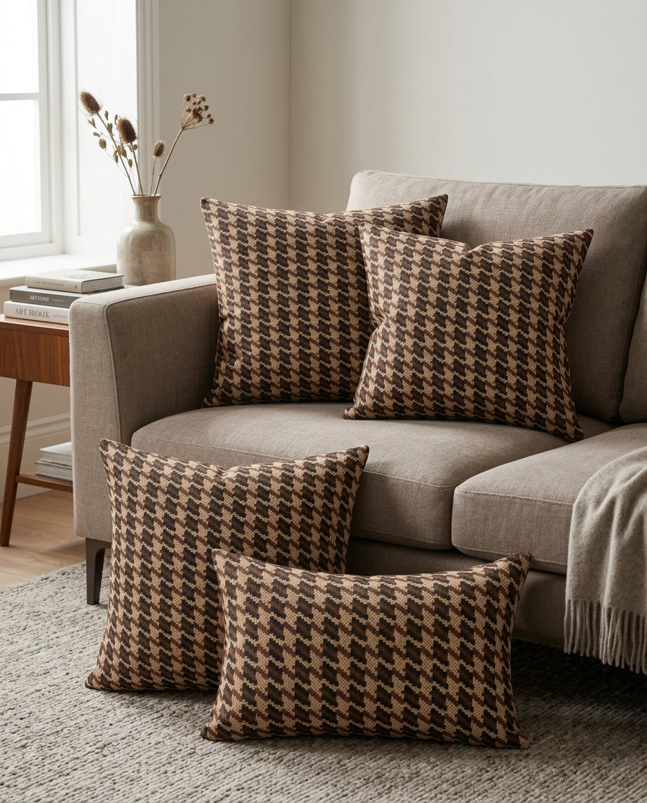 Brown Checks Design Cushion Cover pack of 2