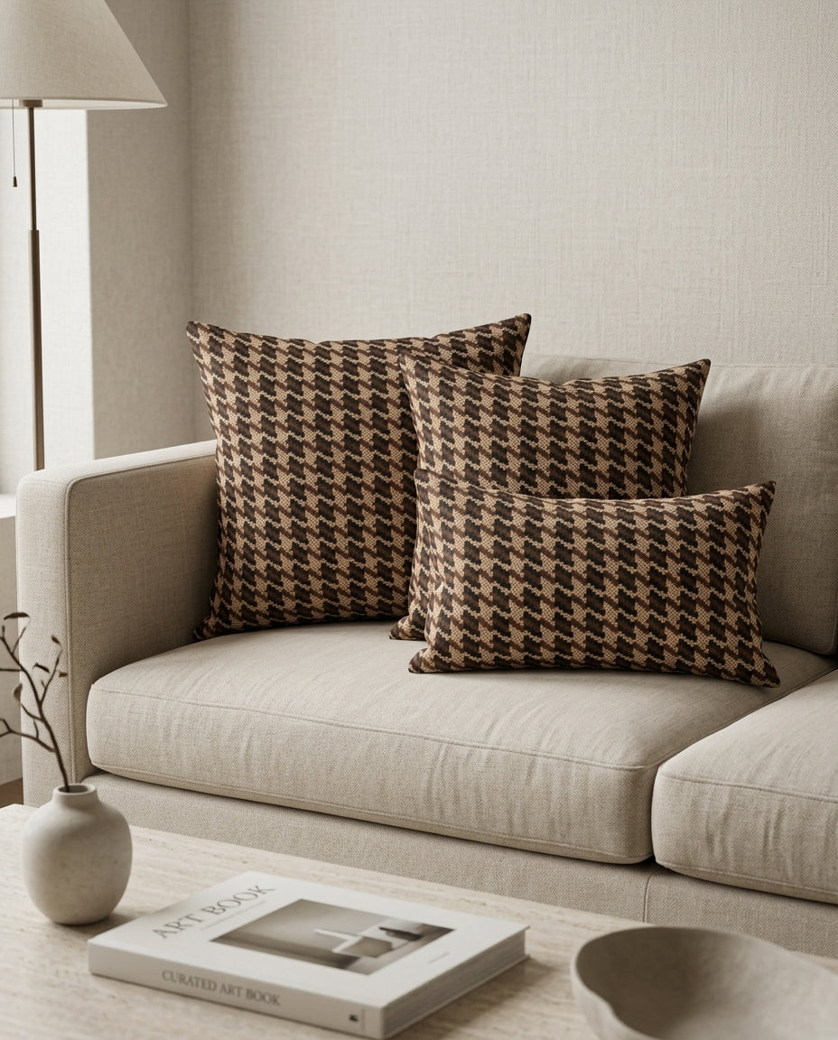 Brown Checks Design Cushion Cover pack of 2