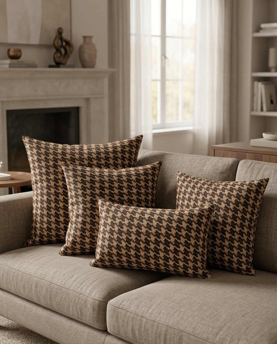 Brown Checks Design Cushion Cover pack of 2