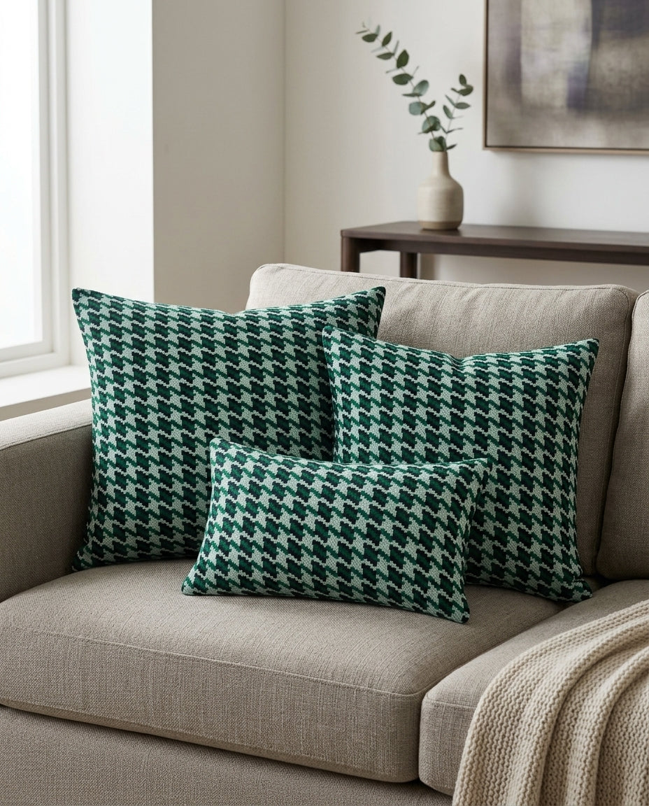 Green Checks Design Cushion Cover pack of 2