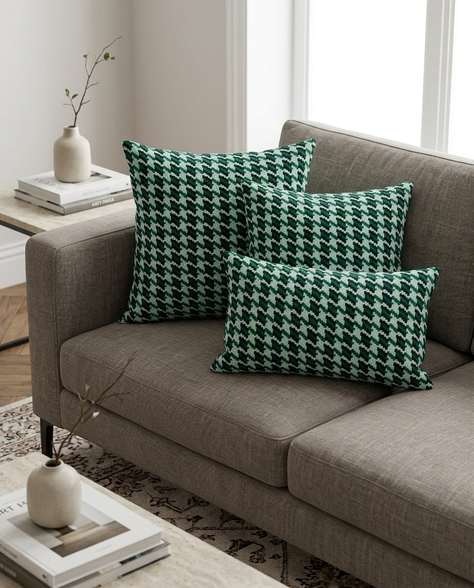 Green Checks Design Cushion Cover pack of 2