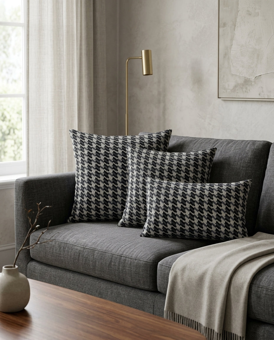 Grey Checks Design Cushion Cover pack of 2